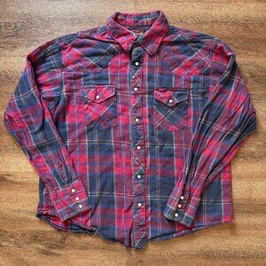 Wrangler Western Shirt Casual Button Down Mens XL Pink Blue Flannel Shirt